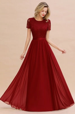 Retro Chiffon Lace Scoop Short-Sleeves Online Bridesmaid Dress_48