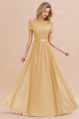 Retro Chiffon Lace Scoop Short-Sleeves Online Bridesmaid Dress_13