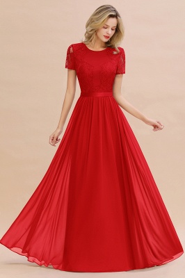 Retro Chiffon Lace Scoop Short-Sleeves Online Bridesmaid Dress_8