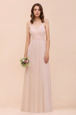 Stylish Pearl Pink V-Neck Bridesmaid Dress Chiffon Aline Evening Maxi Dress_2