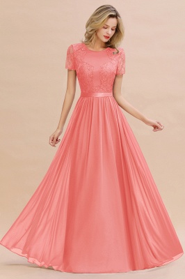 Retro Chiffon Lace Scoop Short-Sleeves Online Bridesmaid Dress_7