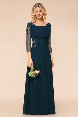 3/4 Sleeves Aline Long Bridesmaid Dress Rhinestone Floor Length evening Dress_4