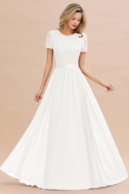 Retro Chiffon Lace Scoop Short-Sleeves Online Bridesmaid Dress_2