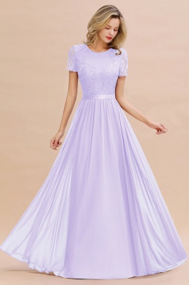 Retro Chiffon Lace Scoop Short-Sleeves Online Bridesmaid Dress_21