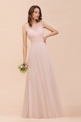 Stylish Pearl Pink V-Neck Bridesmaid Dress Chiffon Aline Evening Maxi Dress_6