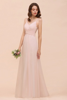 Stylish Pearl Pink V-Neck Bridesmaid Dress Chiffon Aline Evening Maxi Dress_7