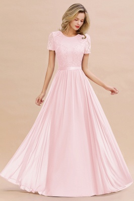 Retro Chiffon Lace Scoop Short-Sleeves Online Bridesmaid Dress_3
