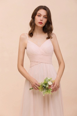 Stylish Pearl Pink V-Neck Bridesmaid Dress Chiffon Aline Evening Maxi Dress_9