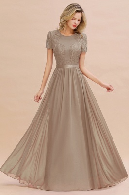 Retro Chiffon Lace Scoop Short-Sleeves Online Bridesmaid Dress_16