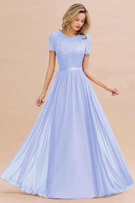 Retro Chiffon Lace Scoop Short-Sleeves Online Bridesmaid Dress_22
