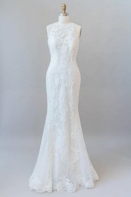 Hochgeschlossene Brautkleider im Meerjungfrau-Stil aus weißer Spitze_1