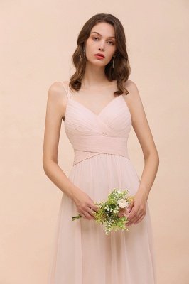 Stilvolles Perlenrosa V-Ausschnitt Brautjungfernkleid Chiffon Aline Abend Maxikleid_9