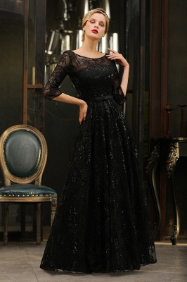 Acacia | Scoop neck Long Sleeves Black Prom Dresses with Sparkly Floral Designs_10