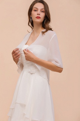 White Sweetheart Sleeveless Chiffon Knee Length Wedding Dress with Cape_6