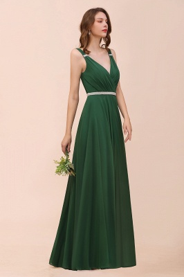 Sleeveless V-Neck Aline Bridesmaid Dress Long Banquet Dress_4
