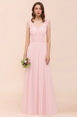 Romantic Sleeveless Lace Chiffon Wedding Guest Dress V-Neck Bridesmaid Dress_1