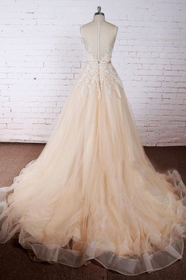 Sweetheart Tulle Belt Simple A-line Garden Wedding Dress_3
