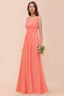 Coral V-Neck Aline Bridesmaid Dress Sleeveless Wedding Guest Dress_5