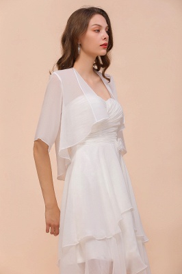 White Sweetheart Sleeveless Chiffon Knee Length Wedding Dress with Cape_7