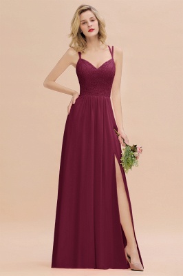 Sweetheart Aline Lace Party Dress Sleeveless Bridesmaid Dress with Side Slit_44
