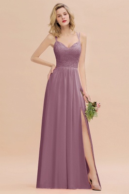 Sweetheart Aline Lace Party Dress Sleeveless Bridesmaid Dress with Side Slit_43