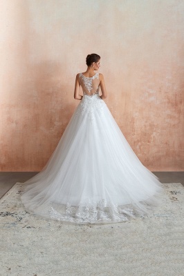 Carly | Sexy Pluging V-neck Ball Gown Wedding Dress with Chapel Train, Affordable Bridal Gowns with see-through Lace Back_5
