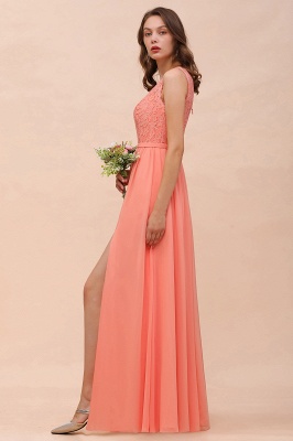 One Shoulder Floral Lace Aline Bridesmaid Dress with Side Slit_8