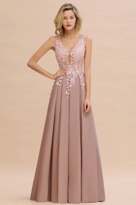 Rebacca | A-Line V-neck Floor-Length Tulle Sequined Prom Dresses_7