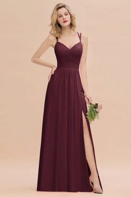 Sweetheart Aline Lace Party Dress Sleeveless Bridesmaid Dress with Side Slit_47