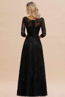 Acacia | Scoop neck Long Sleeves Black Prom Dresses with Sparkly Floral Designs_6