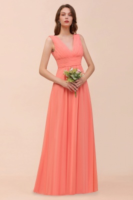 Coral V-Neck Aline Bridesmaid Dress Sleeveless Wedding Guest Dress_7