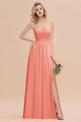 Sweetheart Aline Lace Party Dress Sleeveless Bridesmaid Dress with Side Slit_45
