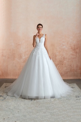 Carly | Sexy Pluging V-neck Ball Gown Wedding Dress with Chapel Train, Affordable Bridal Gowns with see-through Lace Back_7