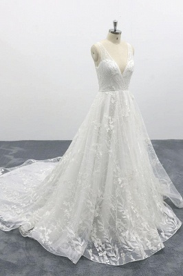 Белое милое кружевное свадебное платье трапециевидной формы принцессы со шлейфом_5