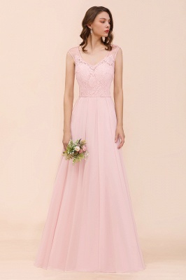 Romantic Sleeveless Lace Chiffon Wedding Guest Dress V-Neck Bridesmaid Dress_4