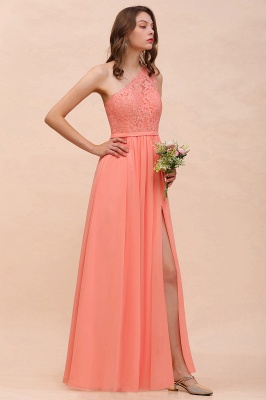 One Shoulder Floral Lace Aline Bridesmaid Dress with Side Slit_5