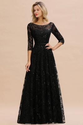 Acacia | Scoop neck Long Sleeves Black Prom Dresses with Sparkly Floral Designs_4