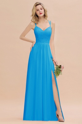 Sweetheart Aline Lace Party Dress Sleeveless Bridesmaid Dress with Side Slit_25