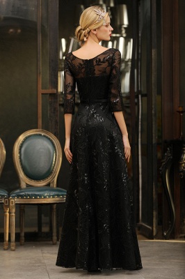 Acacia | Scoop neck Long Sleeves Black Prom Dresses with Sparkly Floral Designs_3