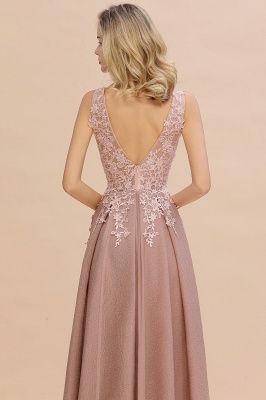 Rebacca | A-Line V-neck Floor-Length Tulle Sequined Prom Dresses_15
