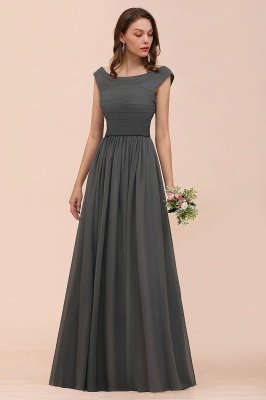 Grey Cap Sleeves 100D Chiffon Long Evening Dress with Side Slit_7