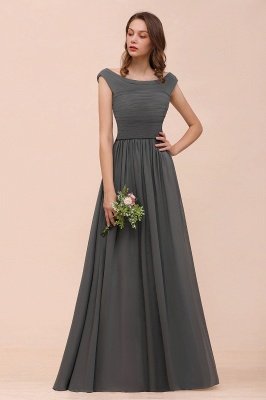 Grey Cap Sleeves 100D Chiffon Long Evening Dress with Side Slit_6