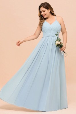 Plus Size Sky Blue Soft Chiffon Aline Bridesmaid Dress_7