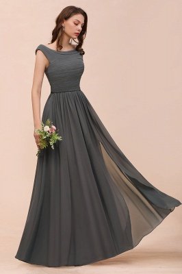 Grey Cap Sleeves 100D Chiffon Long Evening Dress with Side Slit_5