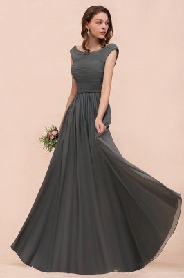 Grey Cap Sleeves 100D Chiffon Long Evening Dress with Side Slit_4