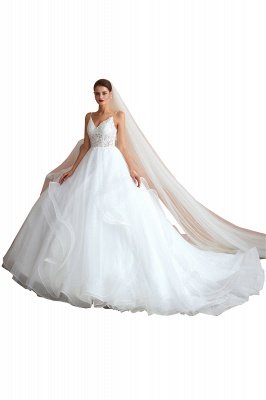 Camille | White Ball Gown Wedding Dress with Chapel Train, Spaghetti Strap See-through Lace up Bridal Gowns for Sale_1