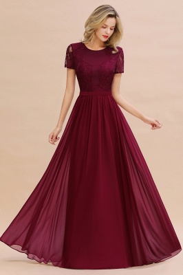 Abraham | Burgundy Short Sleeve Lace Simple Chiffon Formal Dress, Pink, Dark Green_5