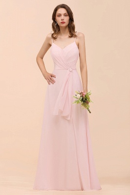 Spaghetti Straps Pink Chiffon Wedding Party Dress Sleeveless Long Bridesmaid Dress_1