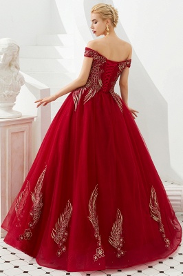 Henry | Elegantes schulterfreies Princess-Rot / Mint-Abendkleid mit Flügelverzierung_5