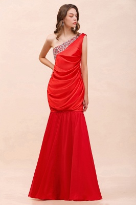 Vestido rojo satinado de un hombro para ocasiones especiales Vestido desmontable para fiesta con cuentas_3